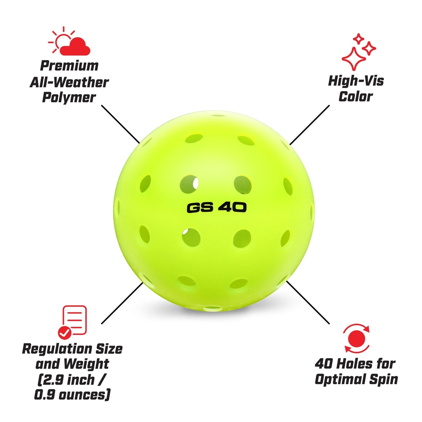 Go Sports - GS40 Regulation Pickleballs (12PK)