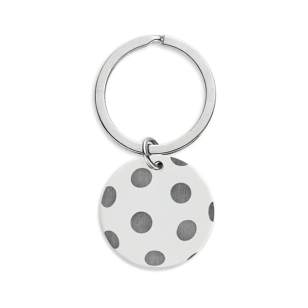 Miami Picklers Polka Dot Stainless Steel Round Keychain — Engravable Personalized Keyring