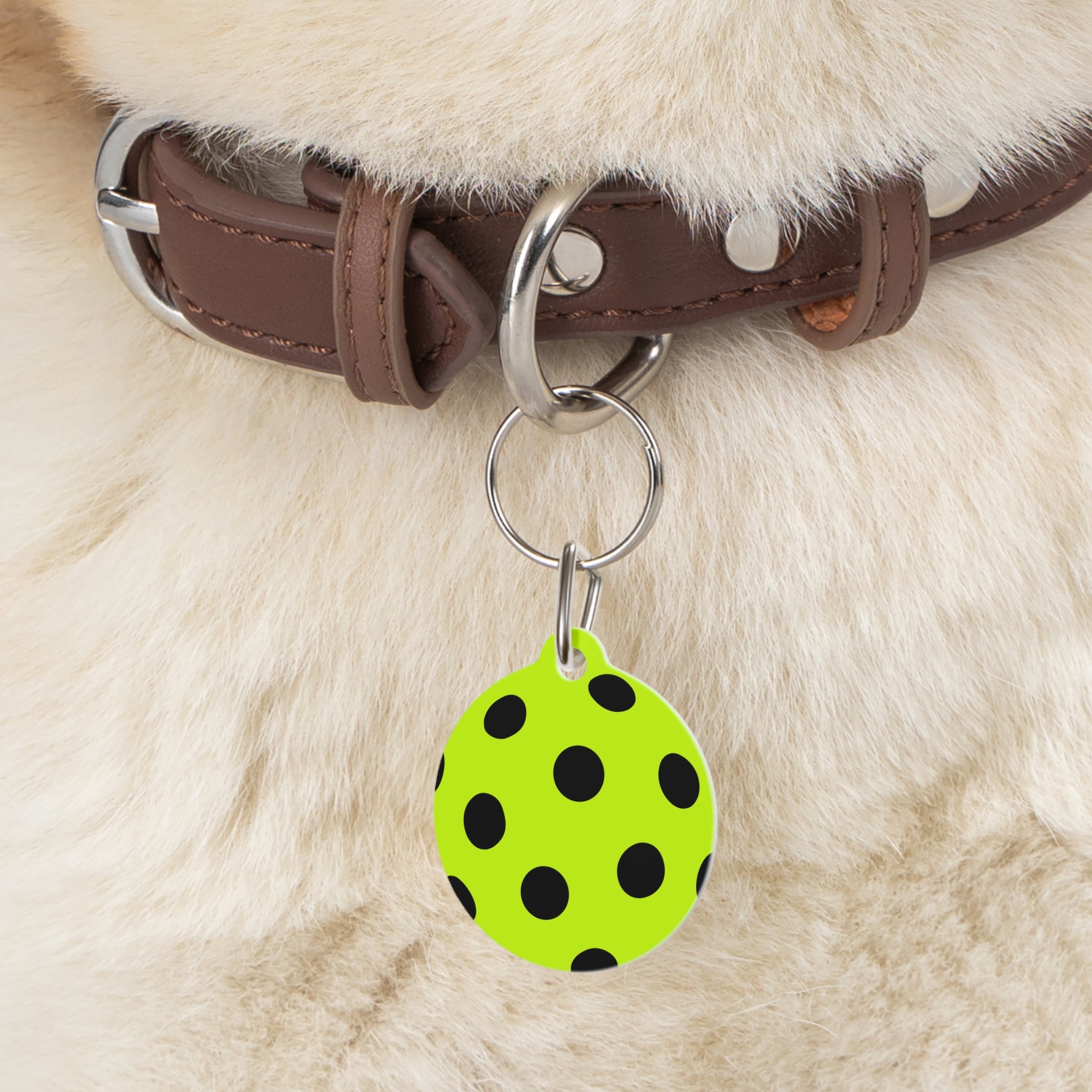 Green Pickleball Polka Dot Pet Tag — Cute Black Dot ID Collar Charm