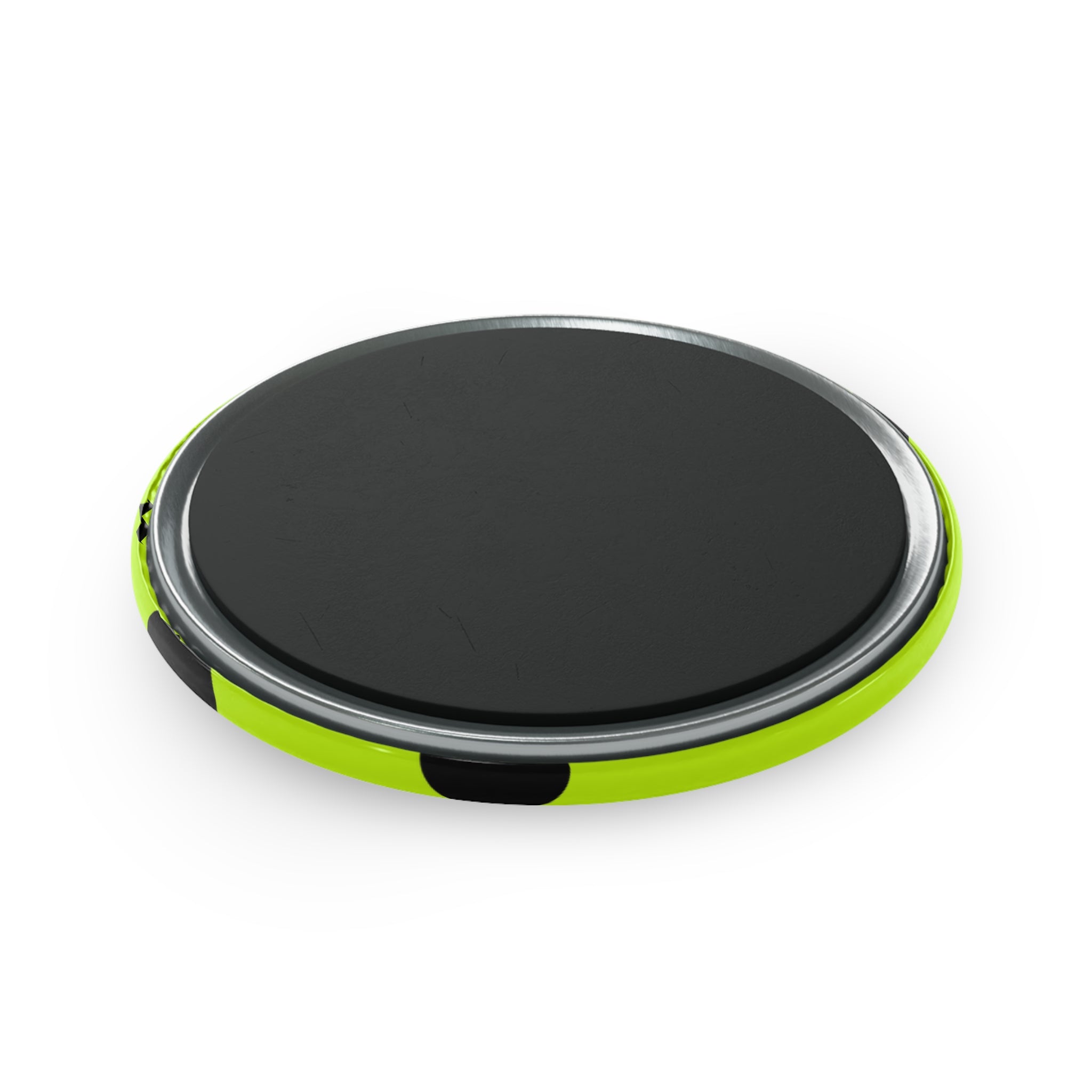 Neon Green Polka Dot Round Magnet — Bold Black Dots Refrigerator Button Magnet