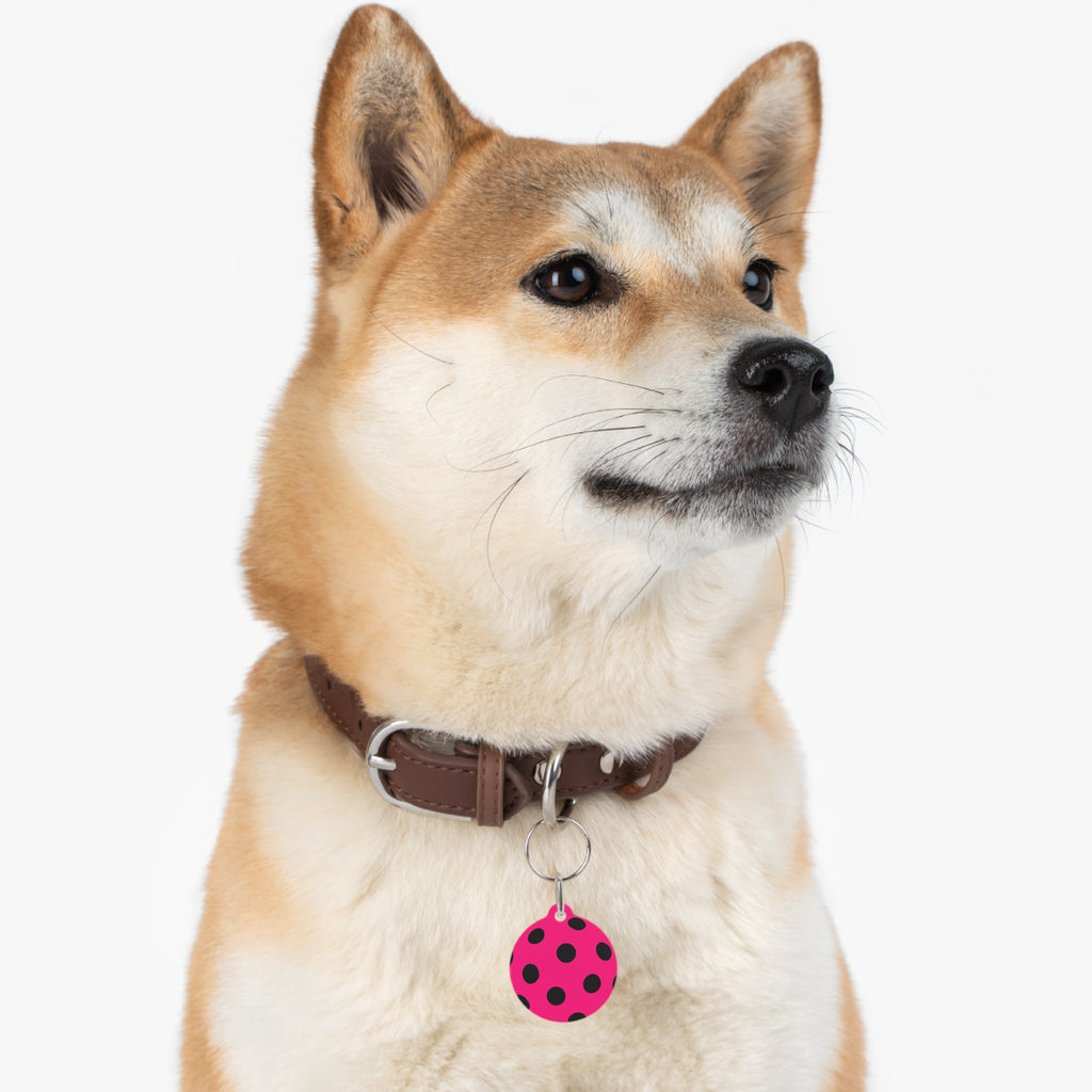 Pink Polka Dot Pet Tag — Cute Black Dot ID Collar Charm