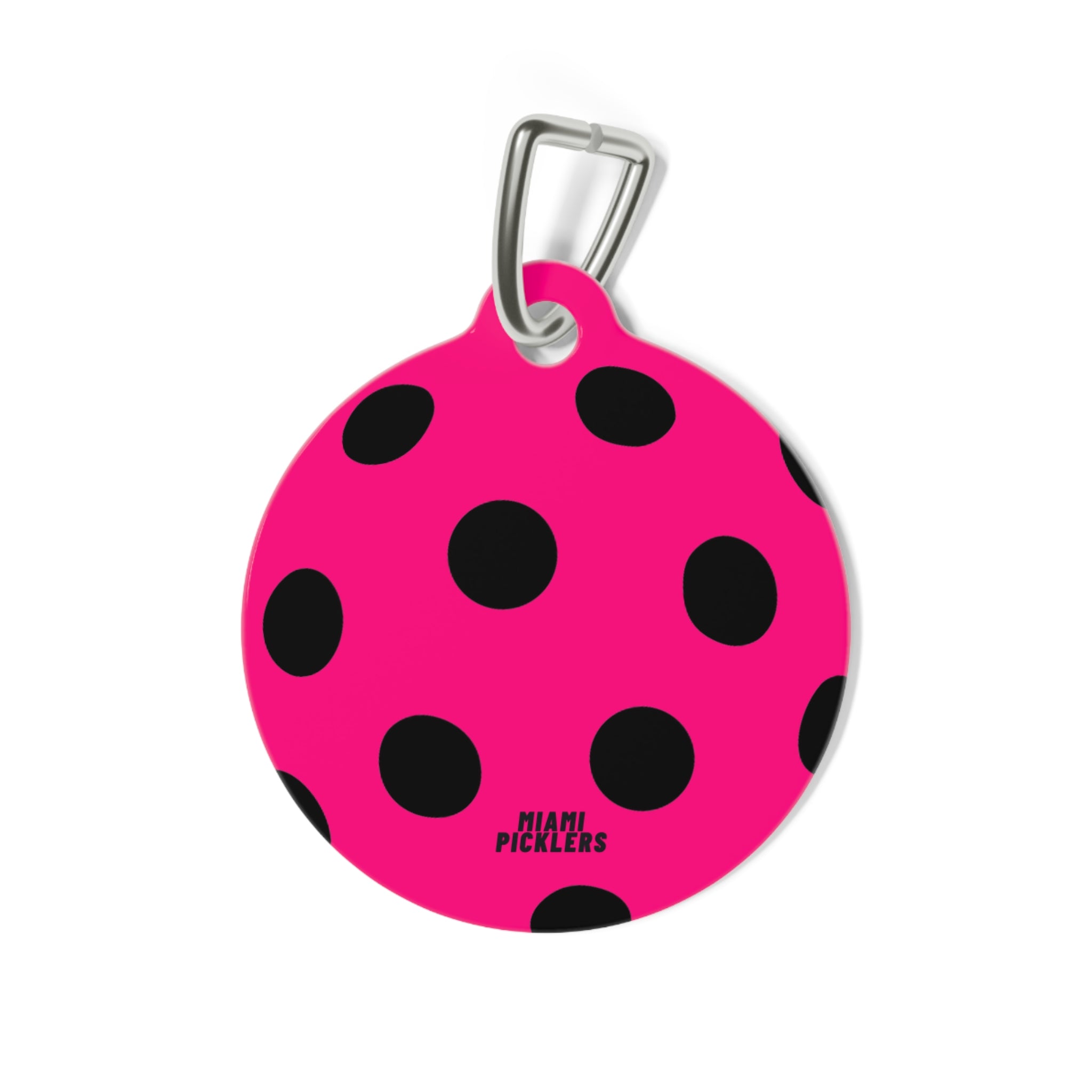 Pink Polka Dot Pet Tag — Cute Black Dot ID Collar Charm