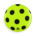 Neon Green Polka Dot Round Magnet — Bold Black Dots Refrigerator Button Magnet