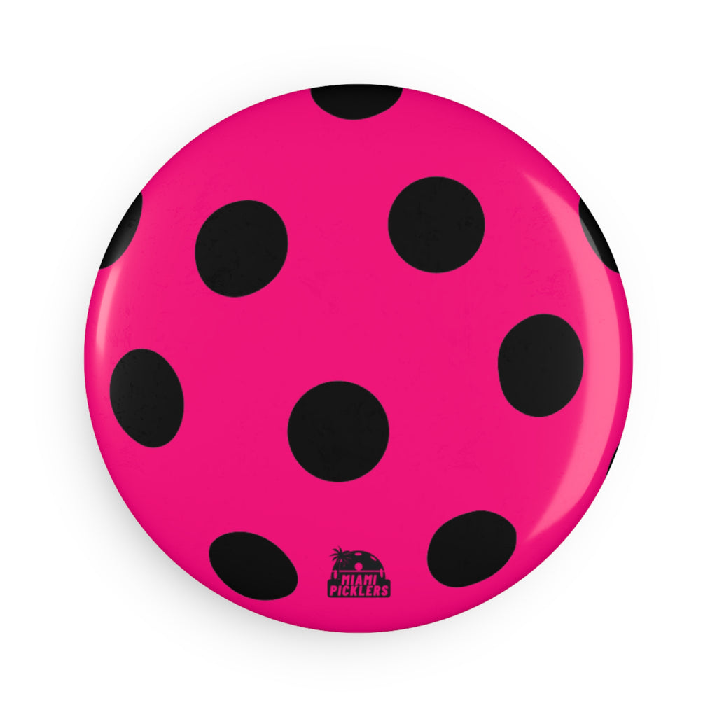 Pink Polka Dot Round Magnet — Bold Black Dots Refrigerator Button Magnet