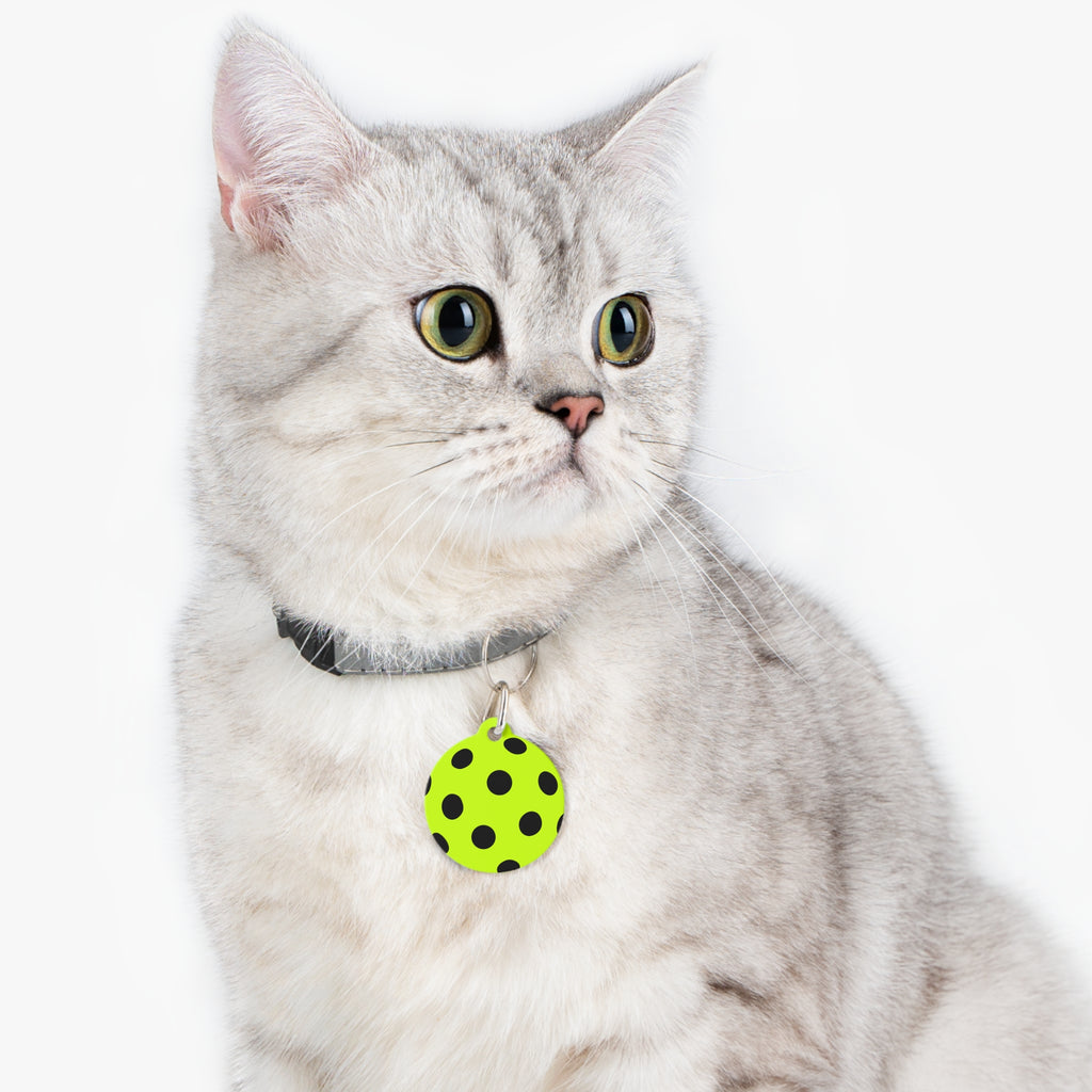 Green Pickleball Polka Dot Pet Tag — Cute Black Dot ID Collar Charm