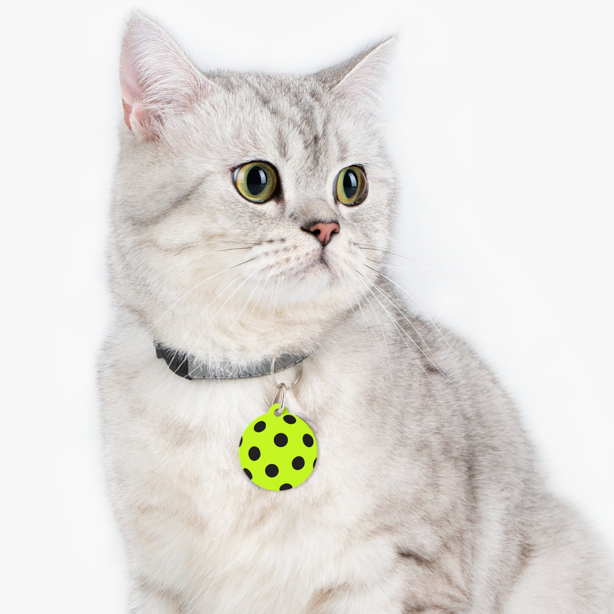Green Pickleball Polka Dot Pet Tag — Cute Black Dot ID Collar Charm