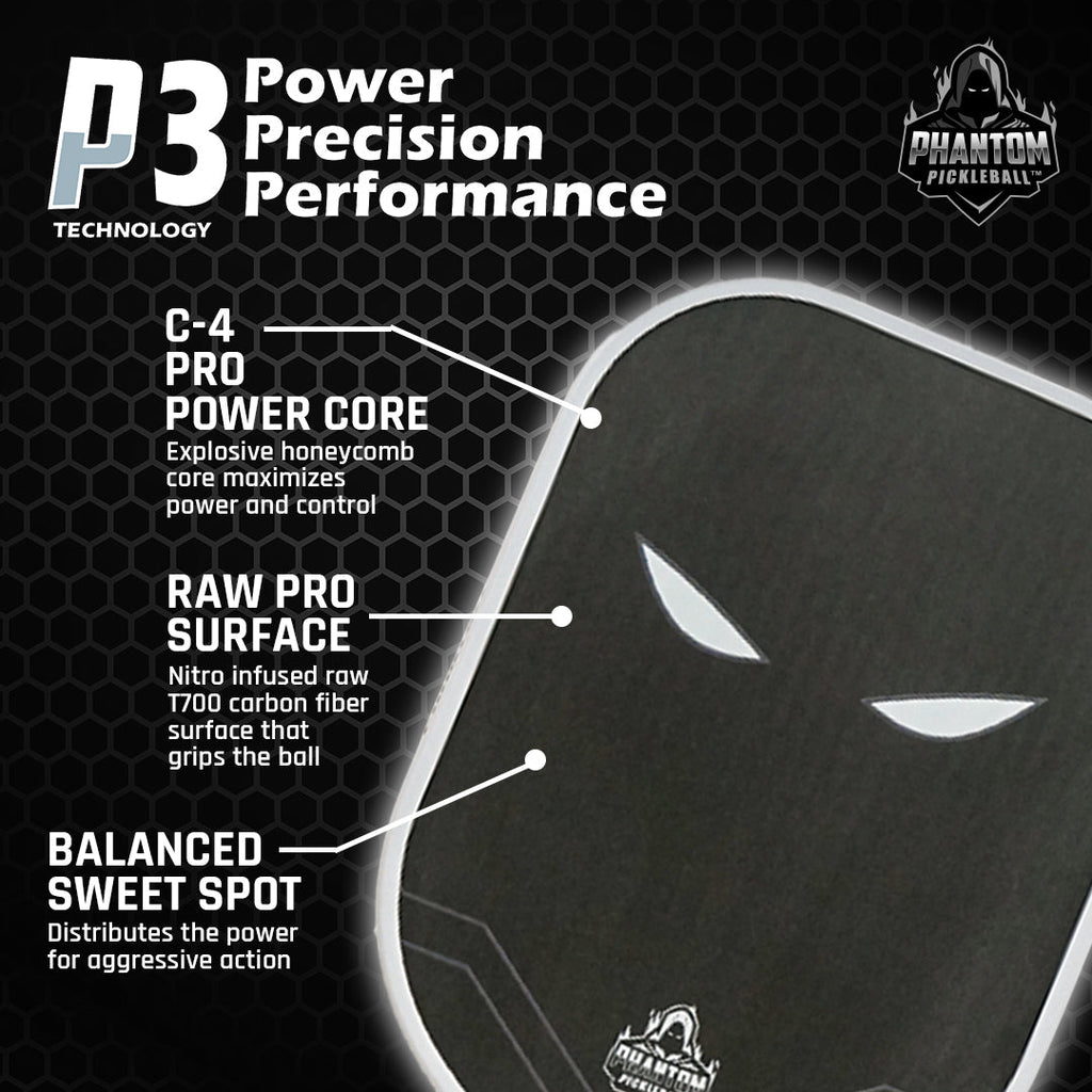 Phantom TRINITY 14MM T700 Raw Carbon Fiber Thermoformed Pro Pickleball Paddle