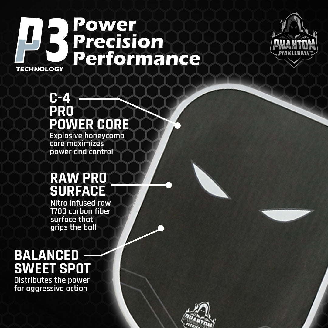 Phantom TRINITY 14MM T700 Raw Carbon Fiber Thermoformed Pro Pickleball Paddle