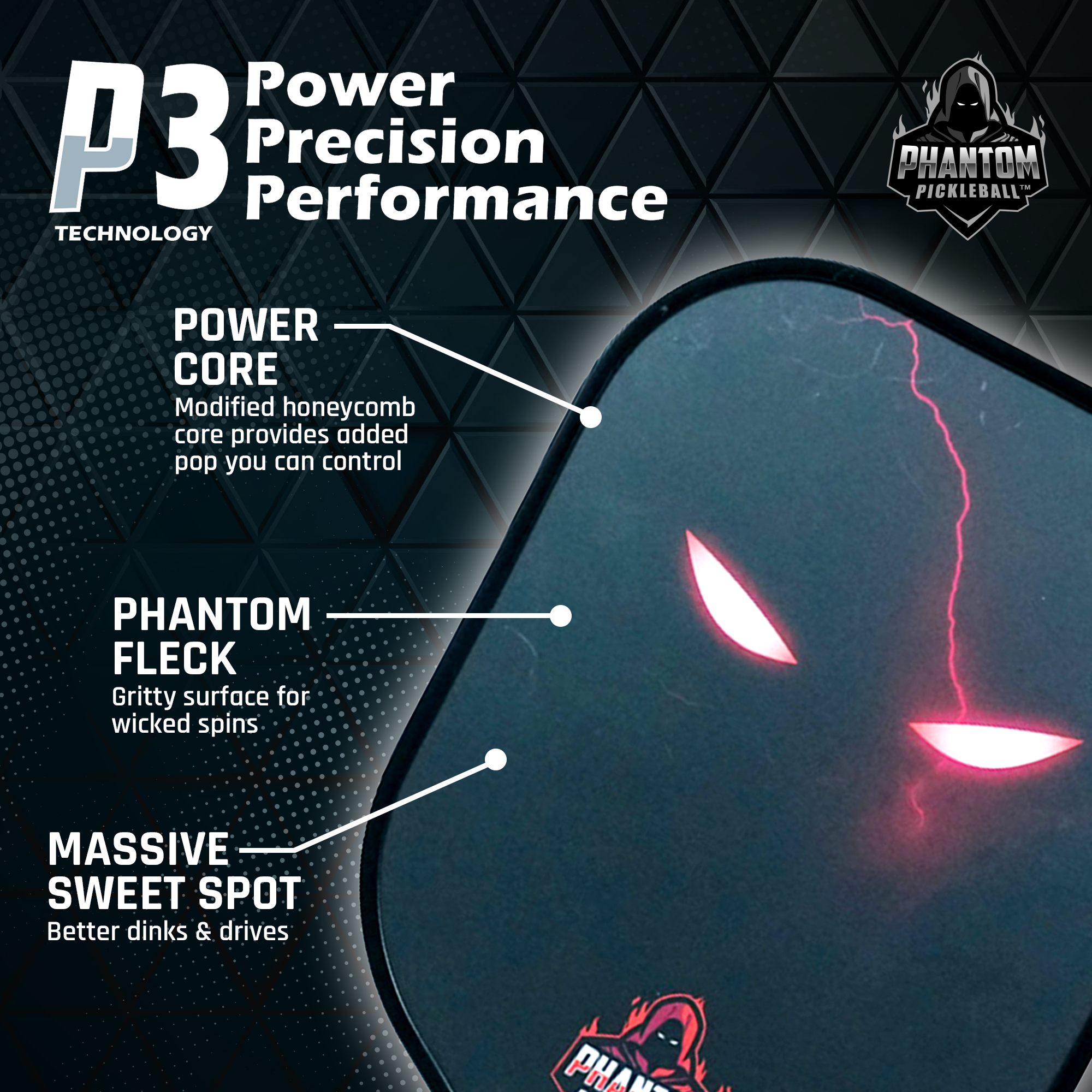 Phantom Eternal 14MM T700 Carbon Fiber Pickleball Paddle with Cover