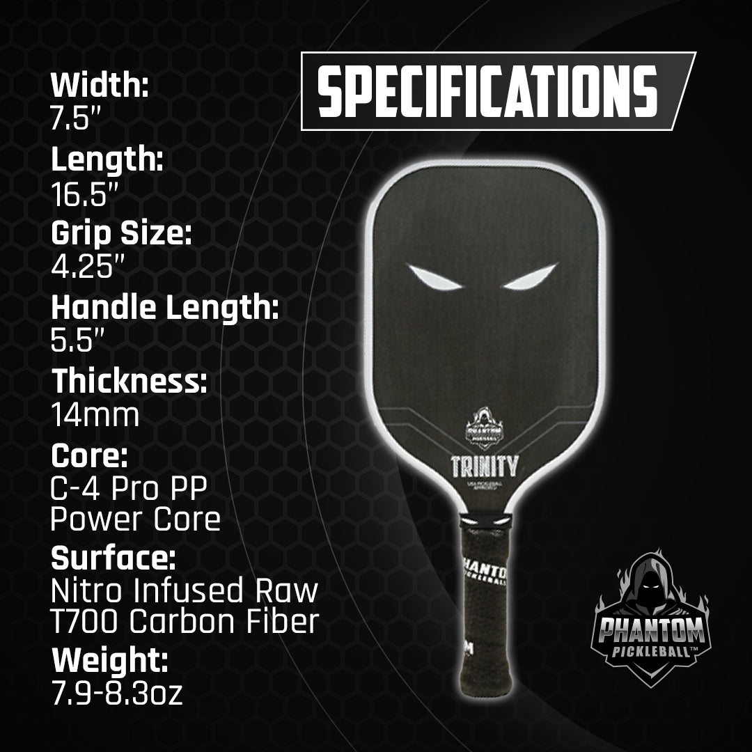 Phantom TRINITY 14MM T700 Raw Carbon Fiber Thermoformed Pro Pickleball Paddle