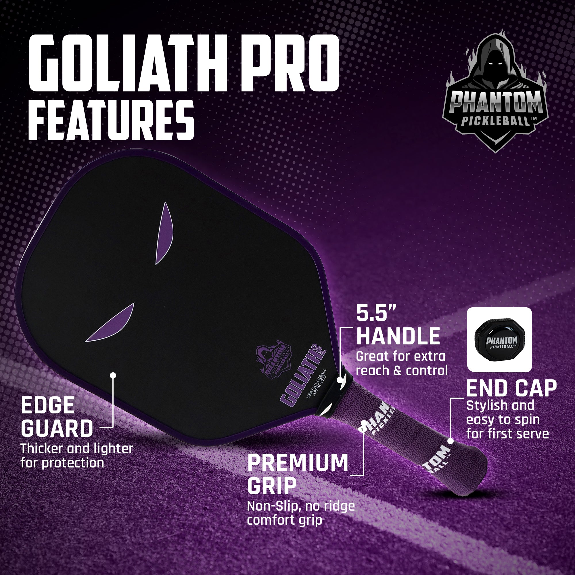 PHANTOM GOLIATH PRO 16MM T700 Raw Carbon Fiber Thermoformed Pro Pickleball Paddle