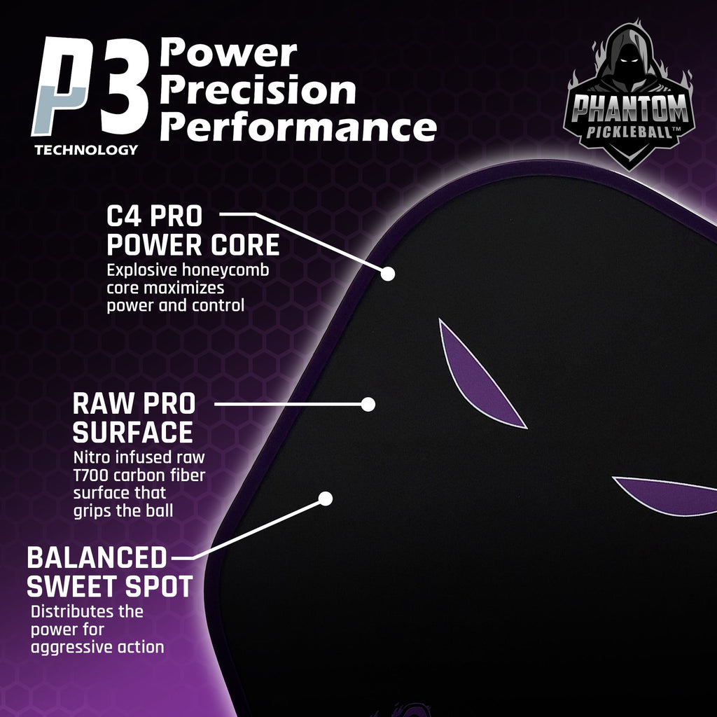 PHANTOM GOLIATH PRO 16MM T700 Raw Carbon Fiber Thermoformed Pro Pickleball Paddle