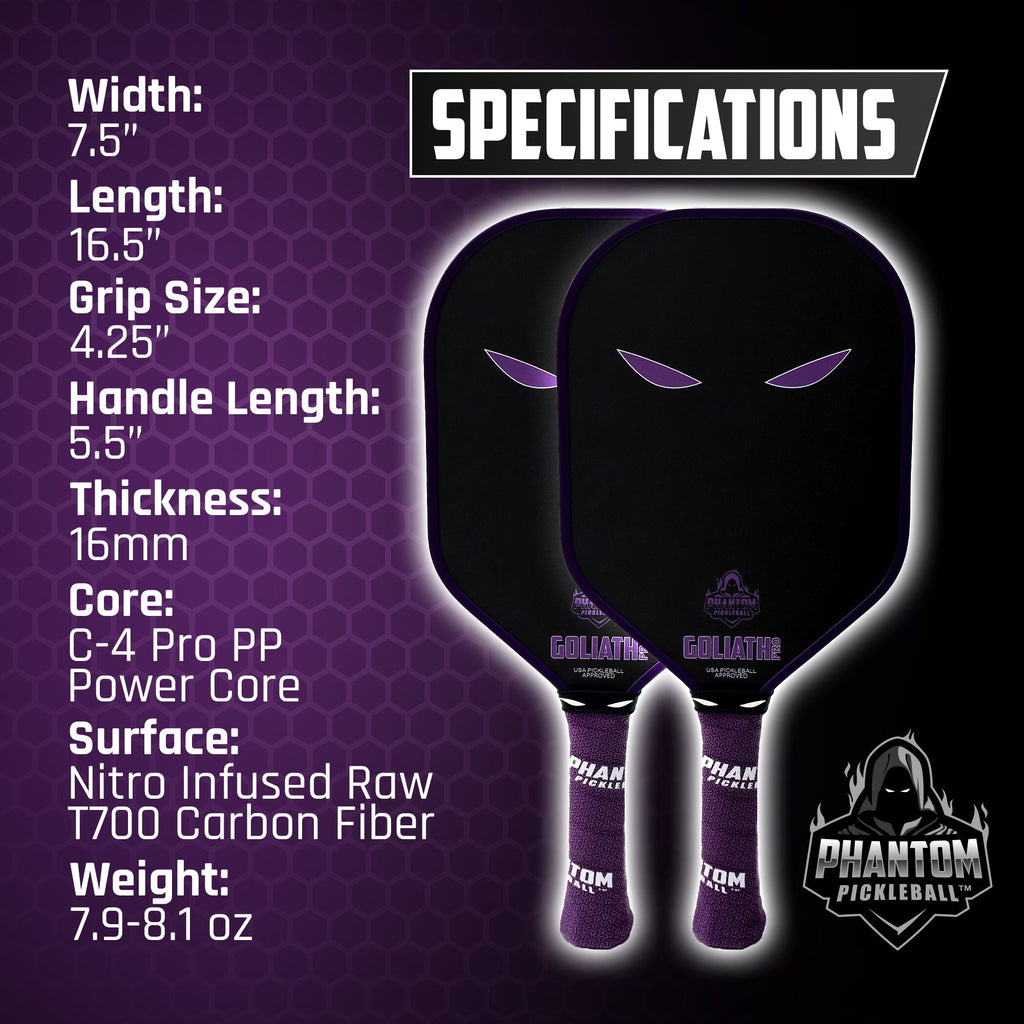 PHANTOM GOLIATH PRO 16MM T700 Raw Carbon Fiber Thermoformed Pro Pickleball Paddle