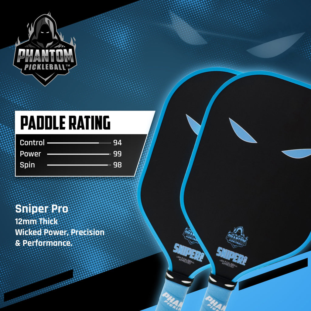 PHANTOM SNIPER PRO 12MM T700 Raw Carbon Fiber Thermoformed Pro Pickleball Paddle