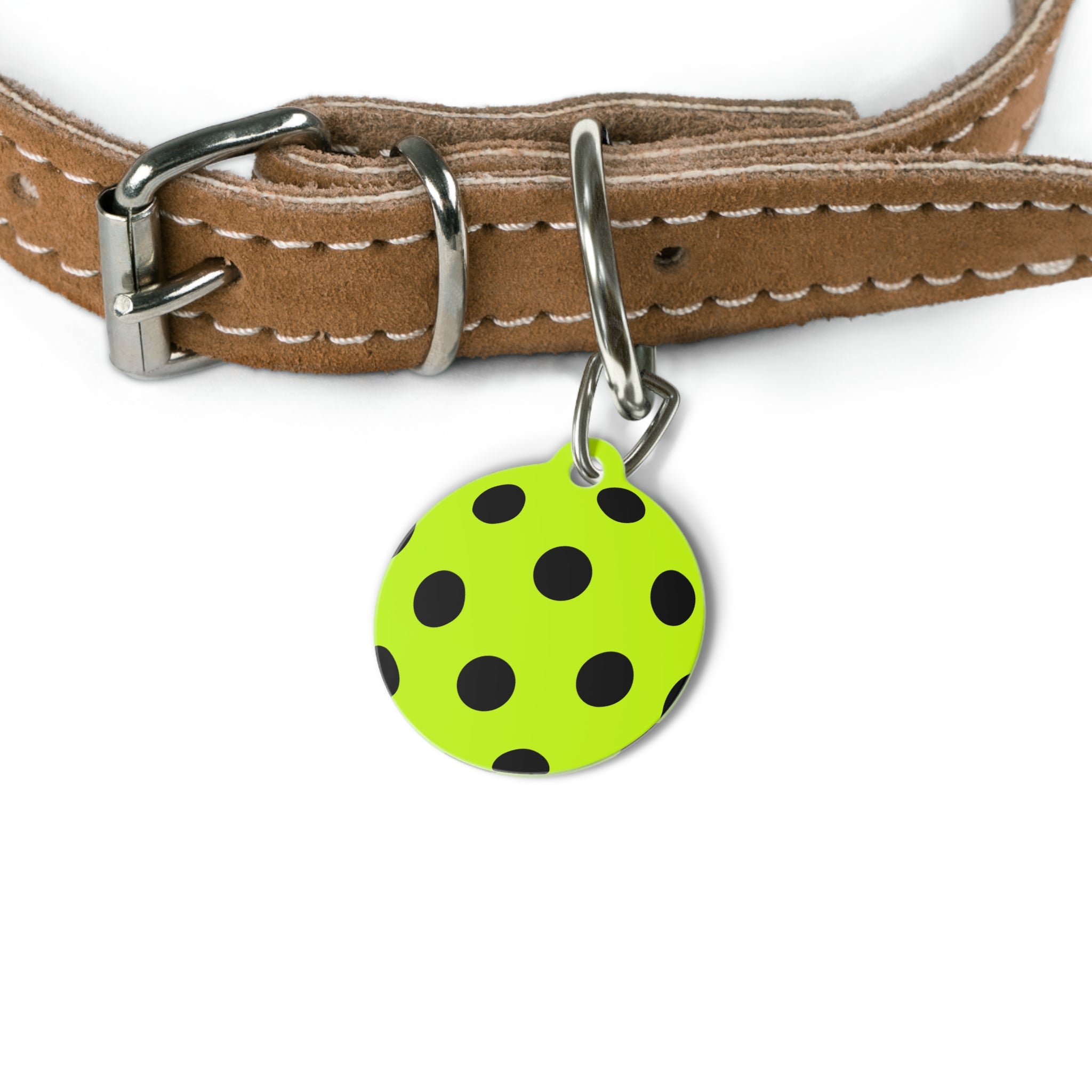 Green Pickleball Polka Dot Pet Tag — Cute Black Dot ID Collar Charm