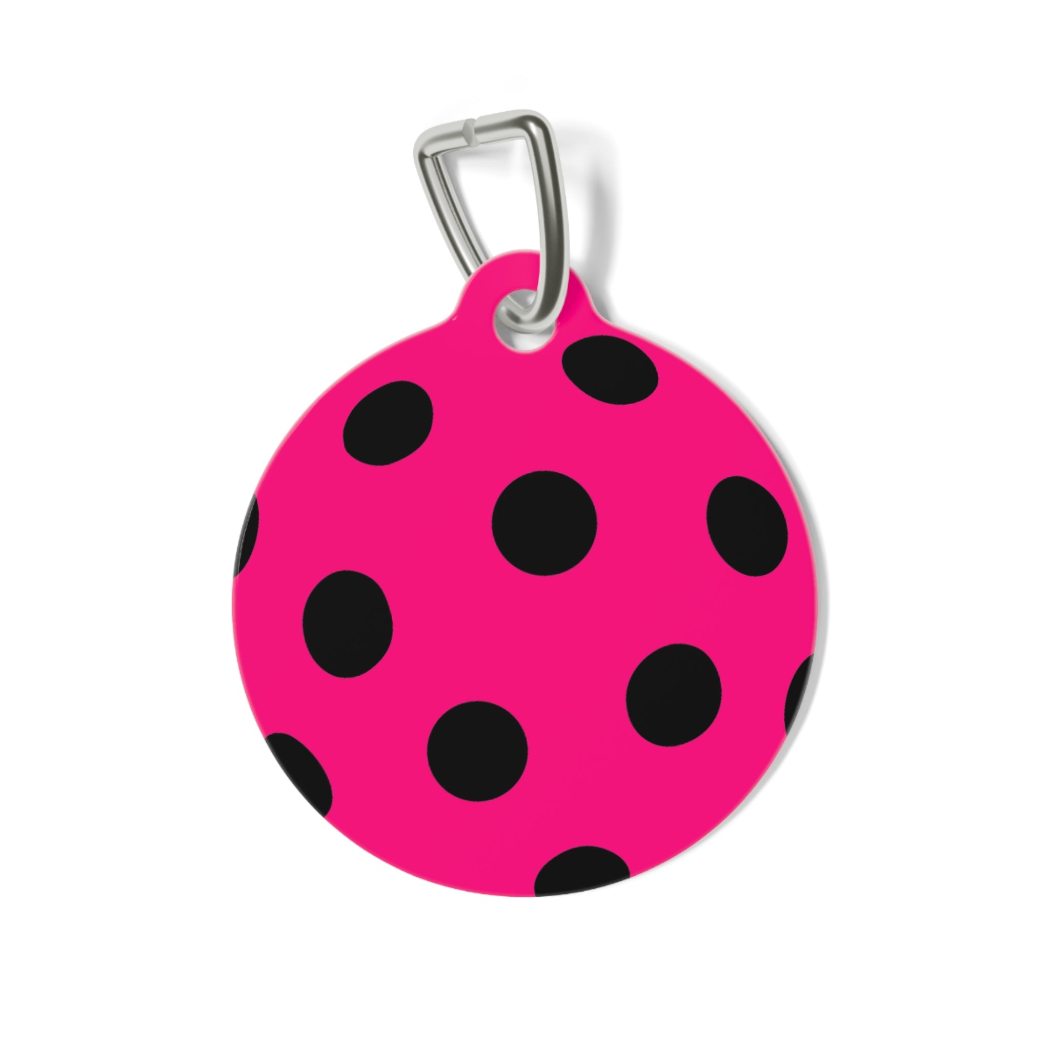 Pink Polka Dot Pet Tag — Cute Black Dot ID Collar Charm