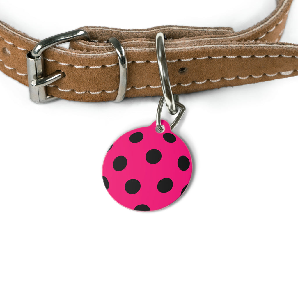 Pink Polka Dot Pet Tag — Cute Black Dot ID Collar Charm