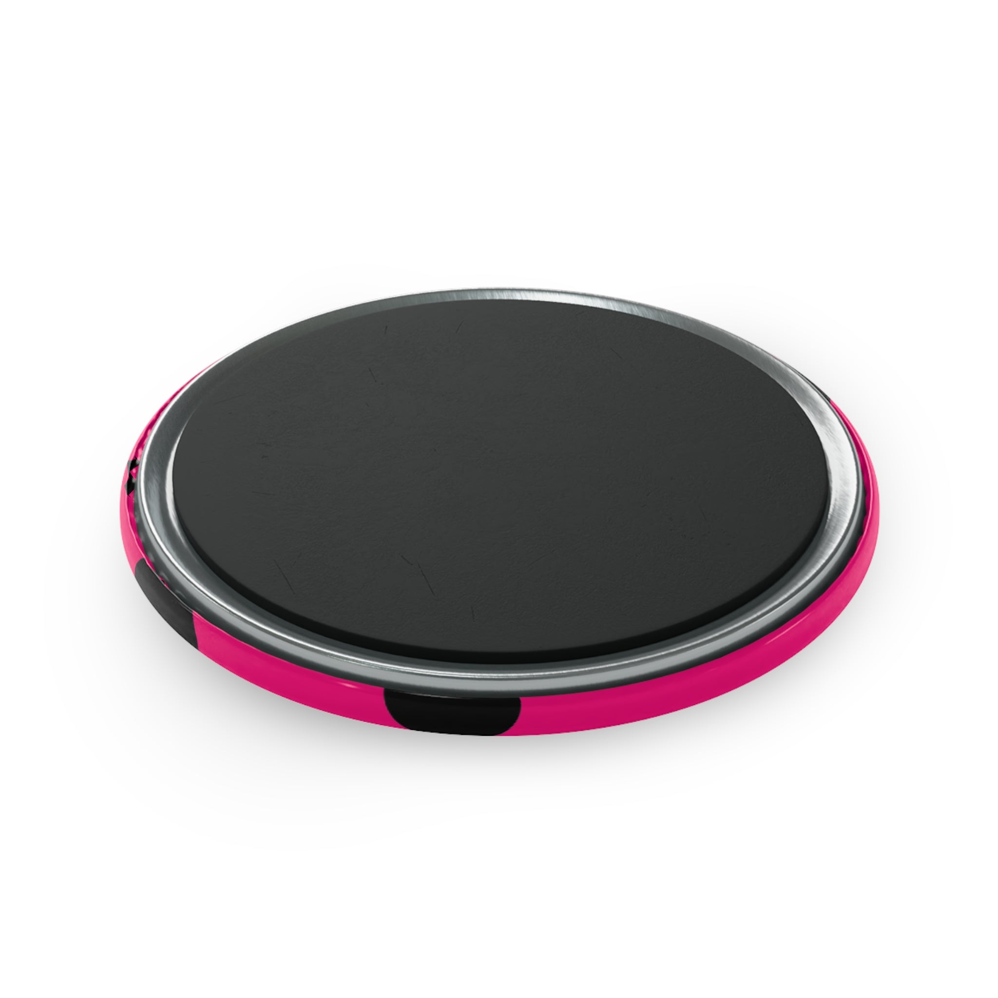 Pink Polka Dot Round Magnet — Bold Black Dots Refrigerator Button Magnet