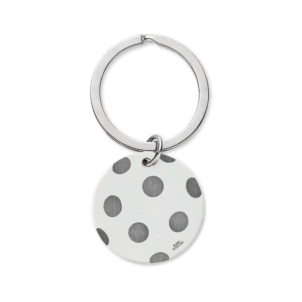 Miami Picklers Polka Dot Stainless Steel Round Keychain — Engravable Personalized Keyring