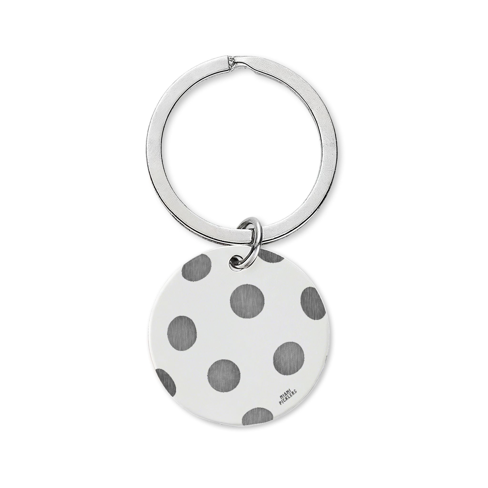 Miami Picklers Polka Dot Stainless Steel Round Keychain — Engravable Personalized Keyring