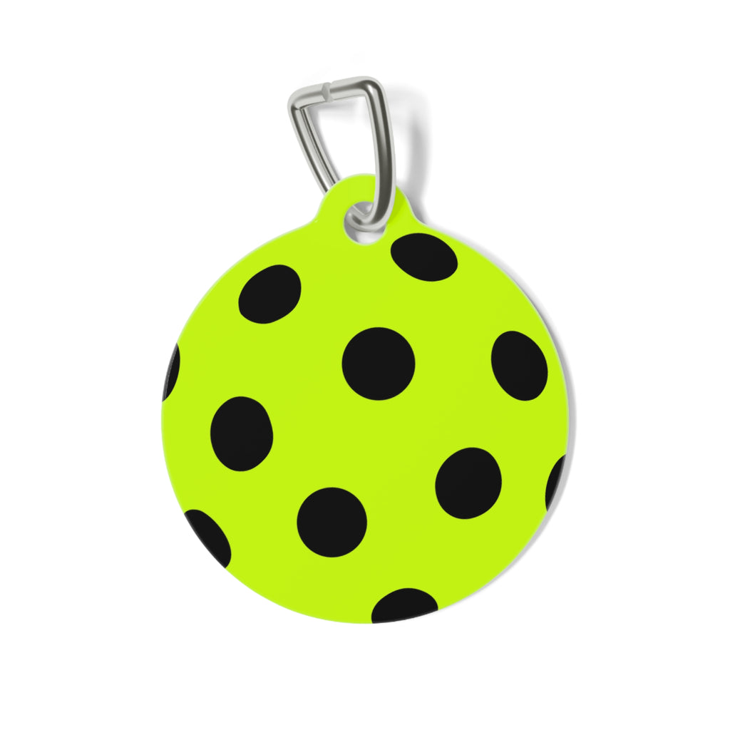 Green Pickleball Polka Dot Pet Tag — Cute Black Dot ID Collar Charm