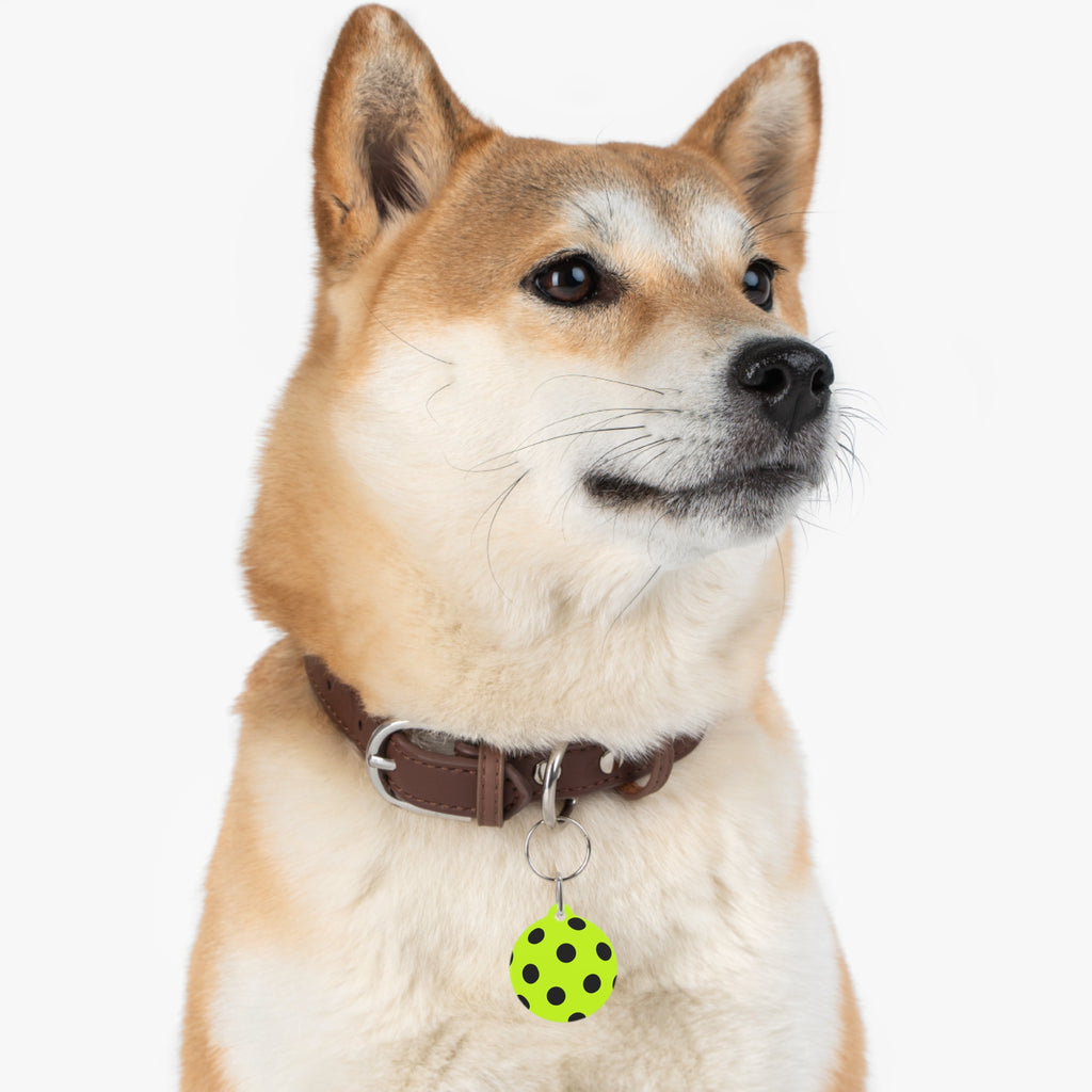 Green Pickleball Polka Dot Pet Tag — Cute Black Dot ID Collar Charm