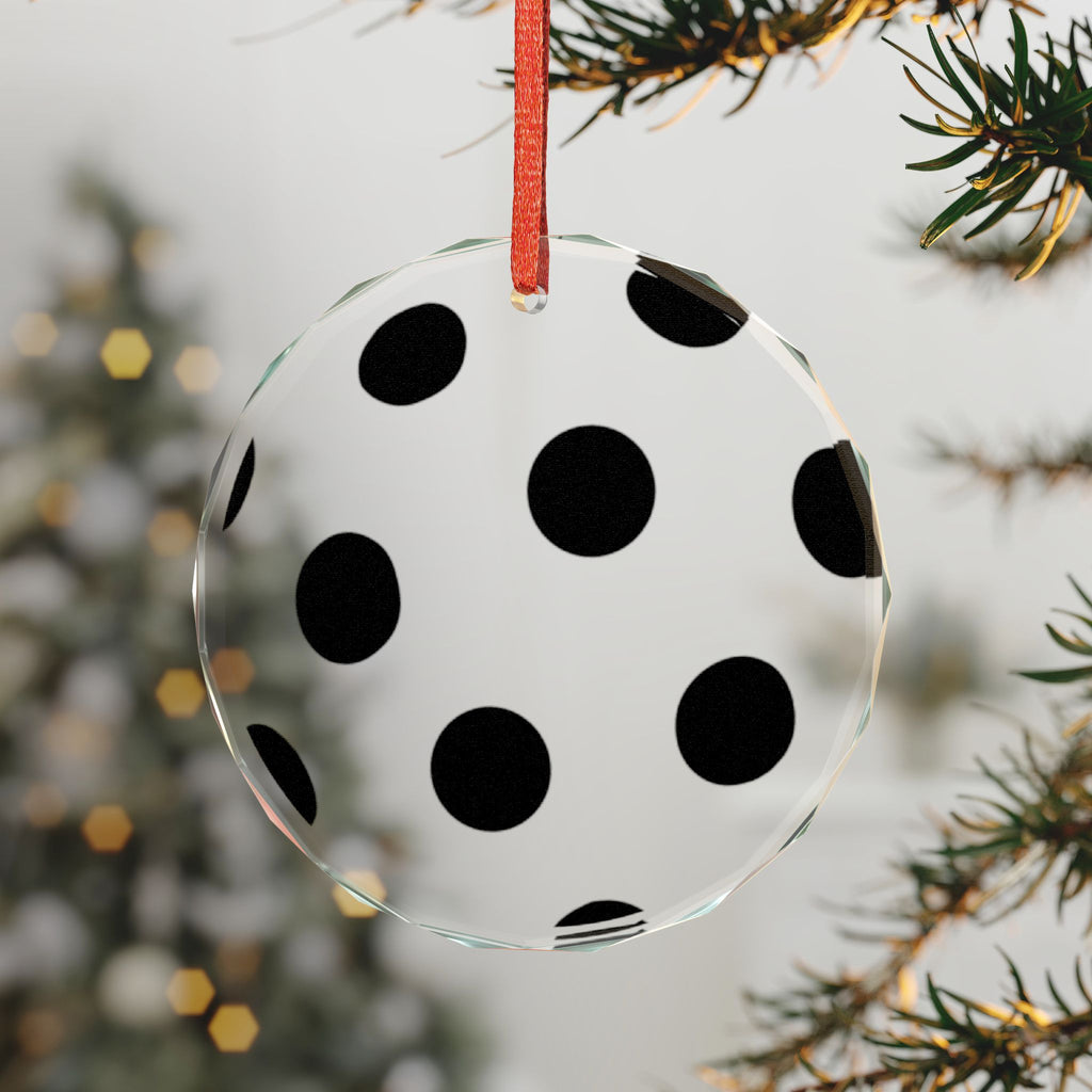 Polka Dot Crystal Ornament — Black & White Round Holiday Decoration