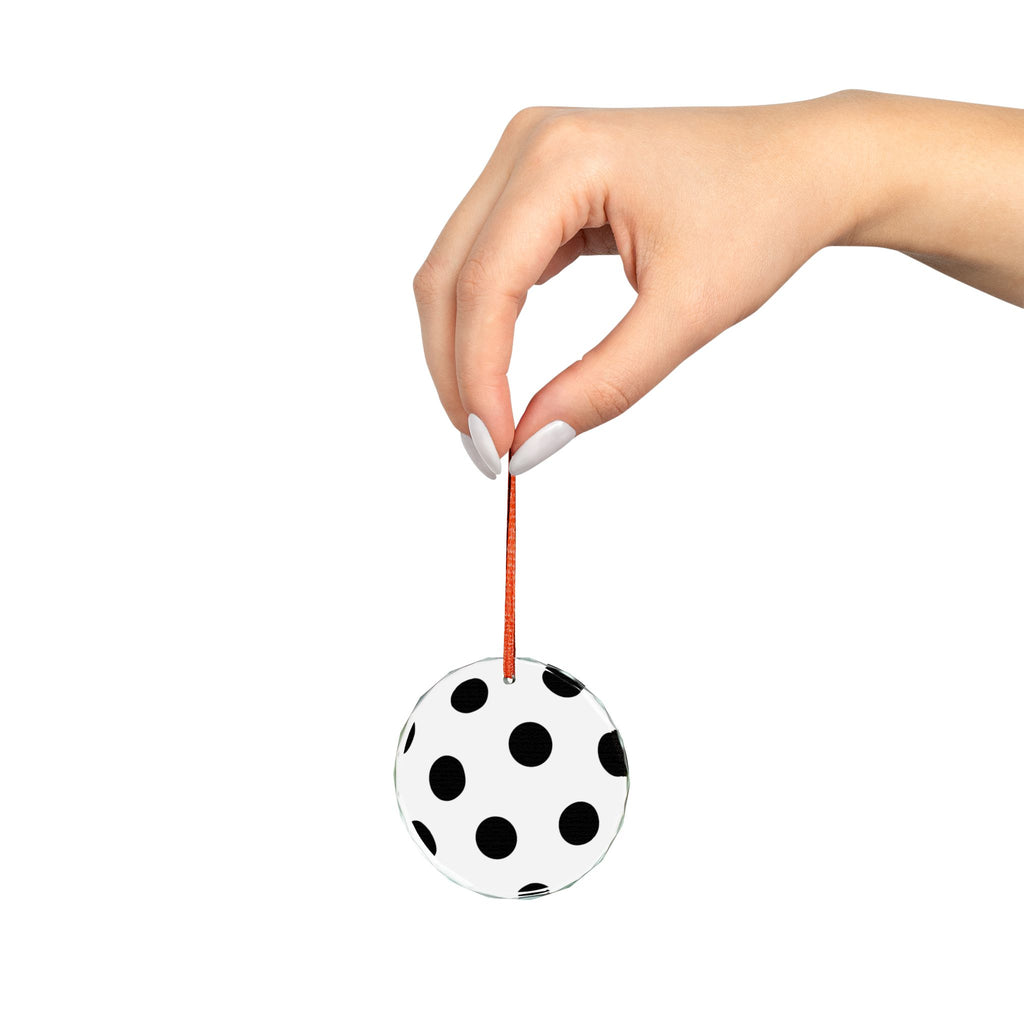 Polka Dot Crystal Ornament — Black & White Round Holiday Decoration