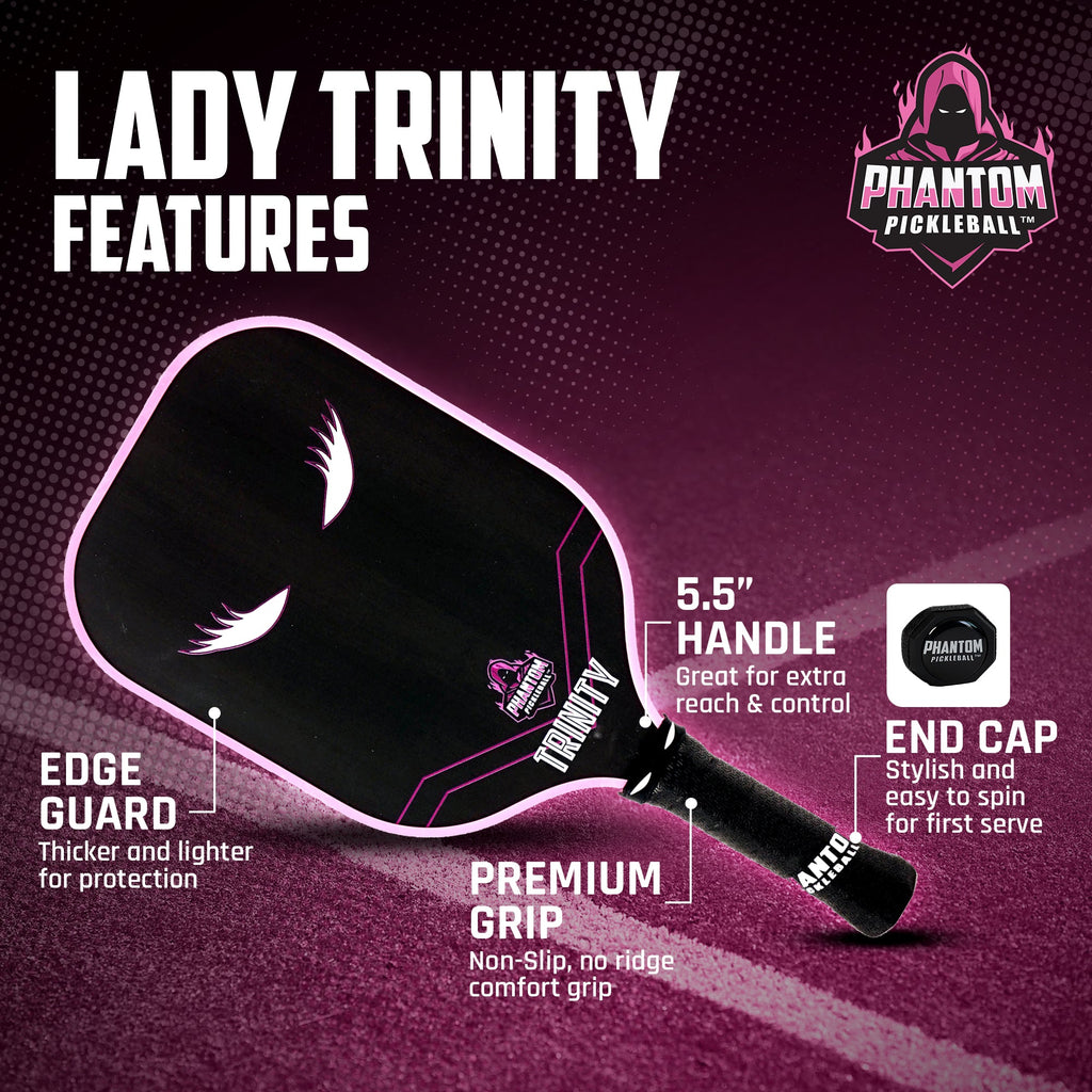 Phantom LADY TRINITY 14MM T700 Raw Carbon Fiber Thermoformed Pro Pickleball Paddle
