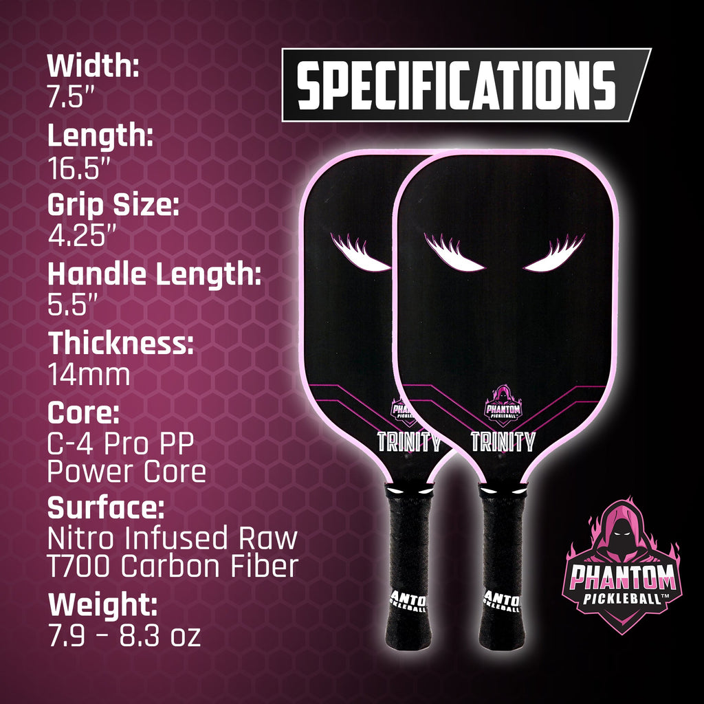 Phantom LADY TRINITY 14MM T700 Raw Carbon Fiber Thermoformed Pro Pickleball Paddle