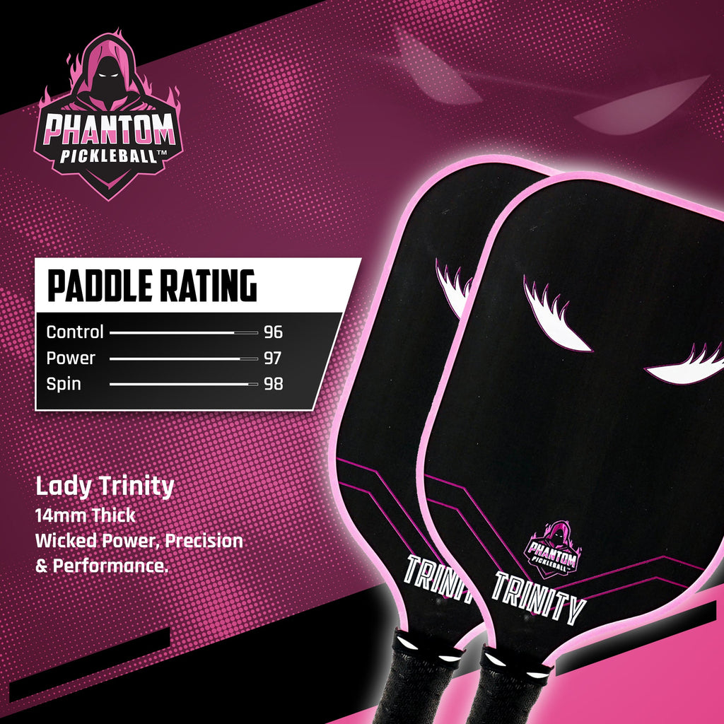 Phantom LADY TRINITY 14MM T700 Raw Carbon Fiber Thermoformed Pro Pickleball Paddle